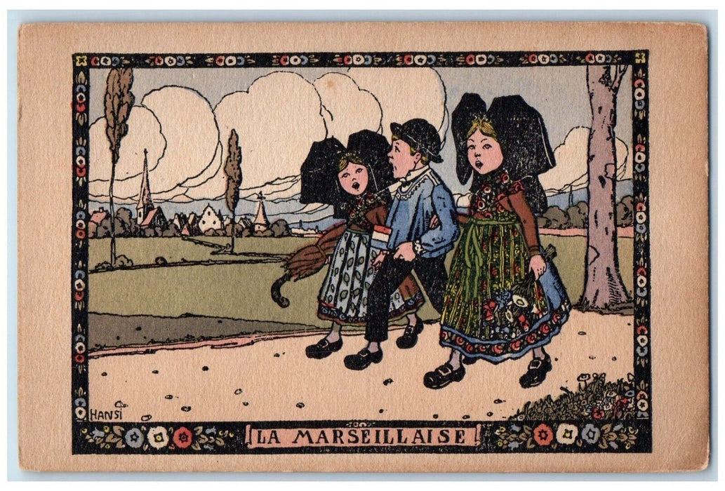 c1910's Fatherless Children Umbrella Hansi France Posted Antique Postcard