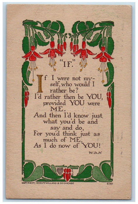 1910 IF Motto Message Volland Arts Crafts Chicago Illinois IL Antique Postcard
