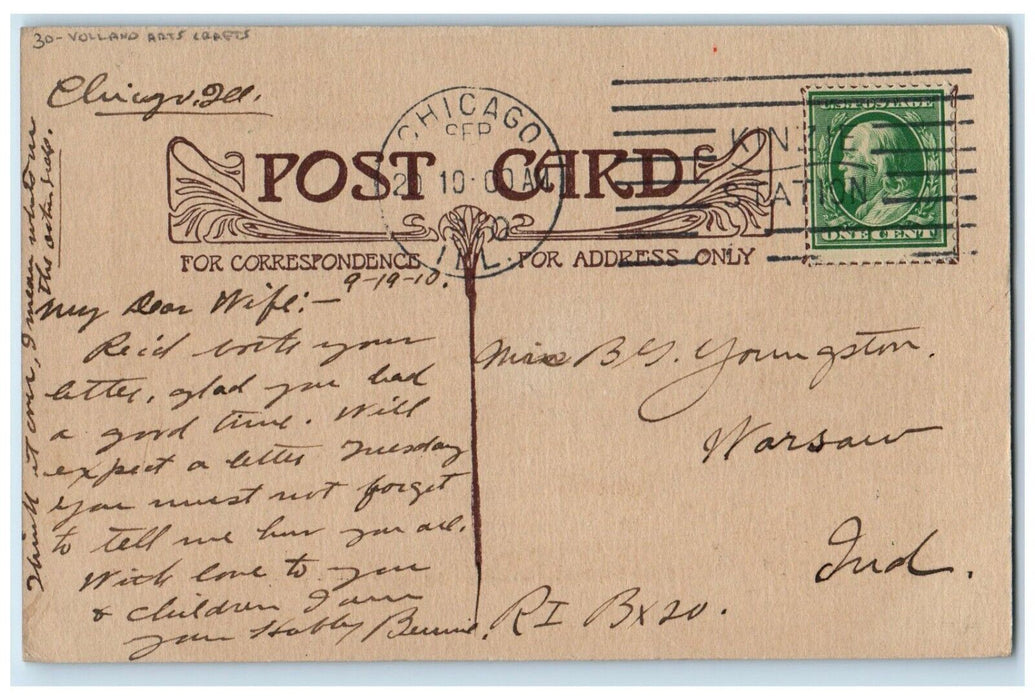 1910 IF Motto Message Volland Arts Crafts Chicago Illinois IL Antique Postcard