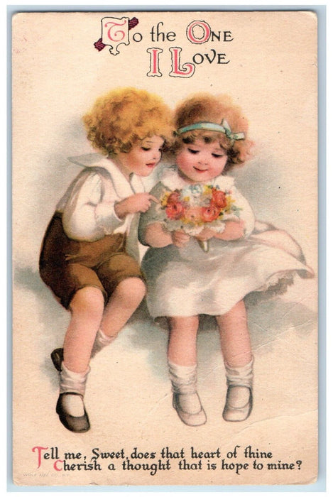 c1910's Valentine Children Sweetheart Flowers Bouquet Wolf Antique Postcard