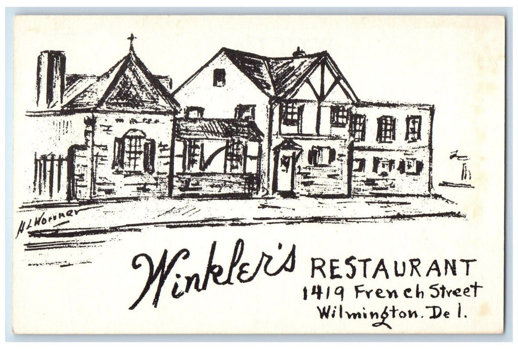 1940 Winkler Restaurant Wilmington Delaware DE Vintage Antique Unposted Postcard