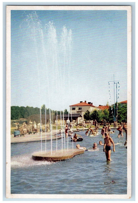c1950's Swimming Pool Fountain Norrkoping Vasa Park Sweden Vintage Postcard