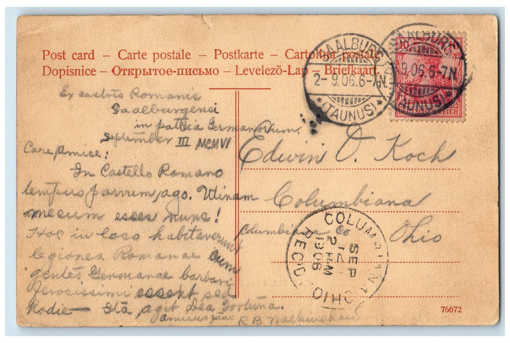 1906 Kastell Saalburg Bad Homburg vor der Höhe Germany Columbiana OH Postcard