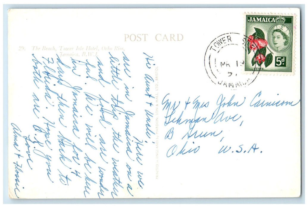 c1960's The Beach Tower Isle Hotel Ocho Rios Jamaica B.W.I. Vintage Postcard