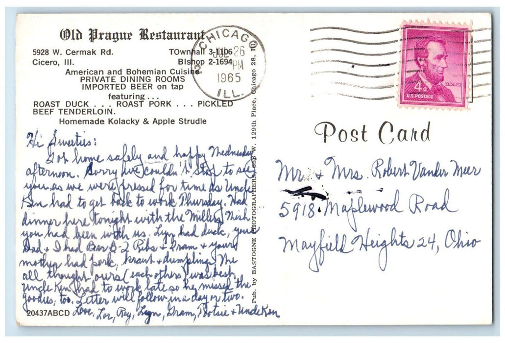 1965 Old Prague Restaurant Cicero Chicago Illinois Multi-View Vintage Postcard