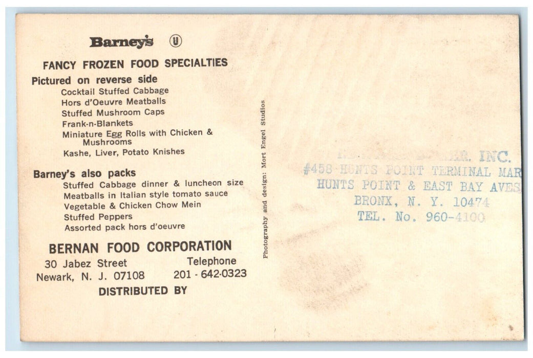 c1960 Barney's Bernan Food Corporation Restaurant Newark New Jersey NJ Postcard
