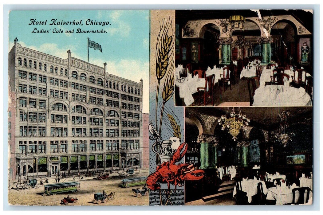 1913 Hotel Kaiserhof Chicago Illinois Posted Multi-View Vintage Antique Postcard