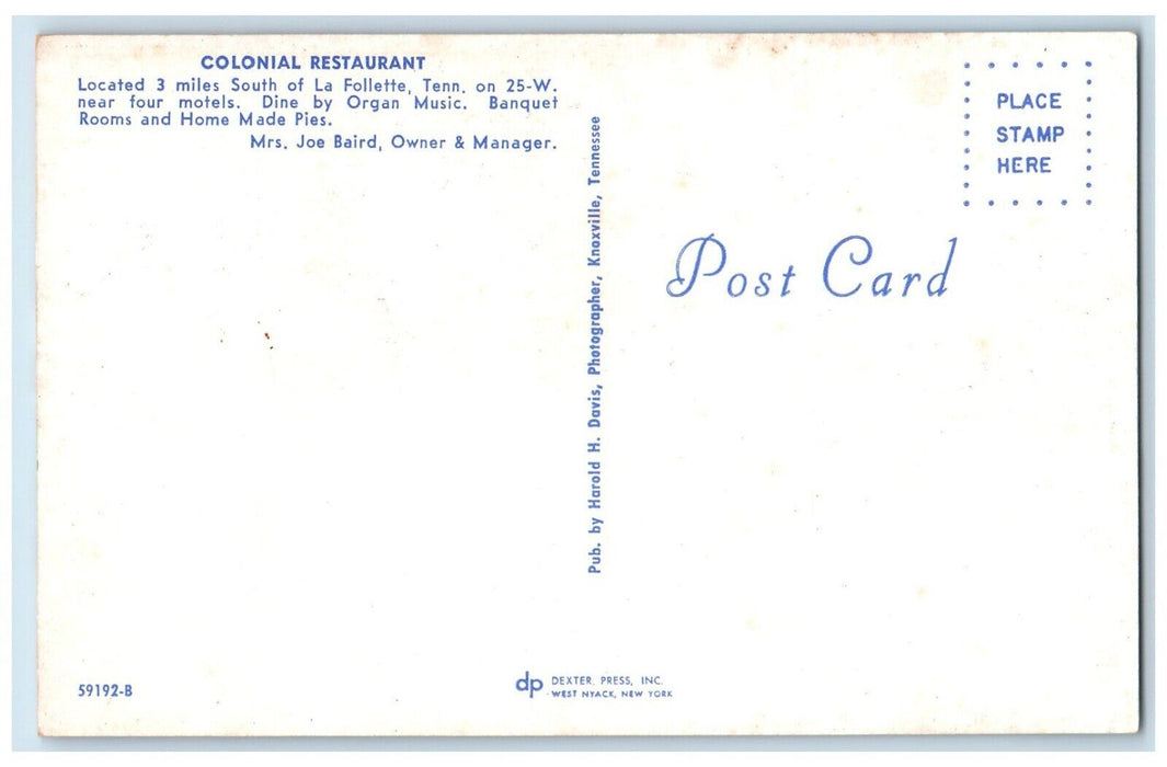 c1960 Colonial Restaurant La Follette Tennessee Multi-View TN Vintage Postcard
