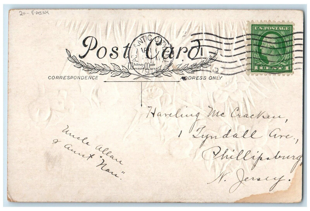 1911 Easter Sunshine Fairy Angels Flowers Embossed Atlantic City NJ Postcard