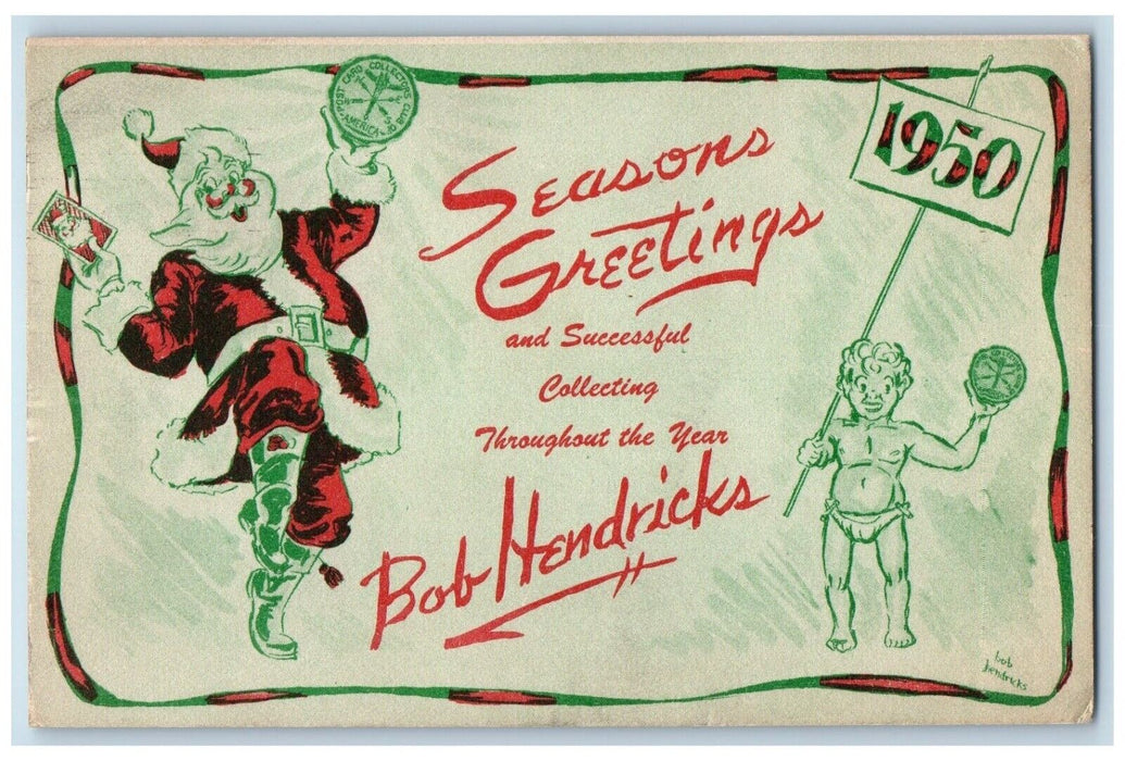 1949 Season Greetings Santa Claus Bob Hendricks Los Angeles CA Vintage Postcard