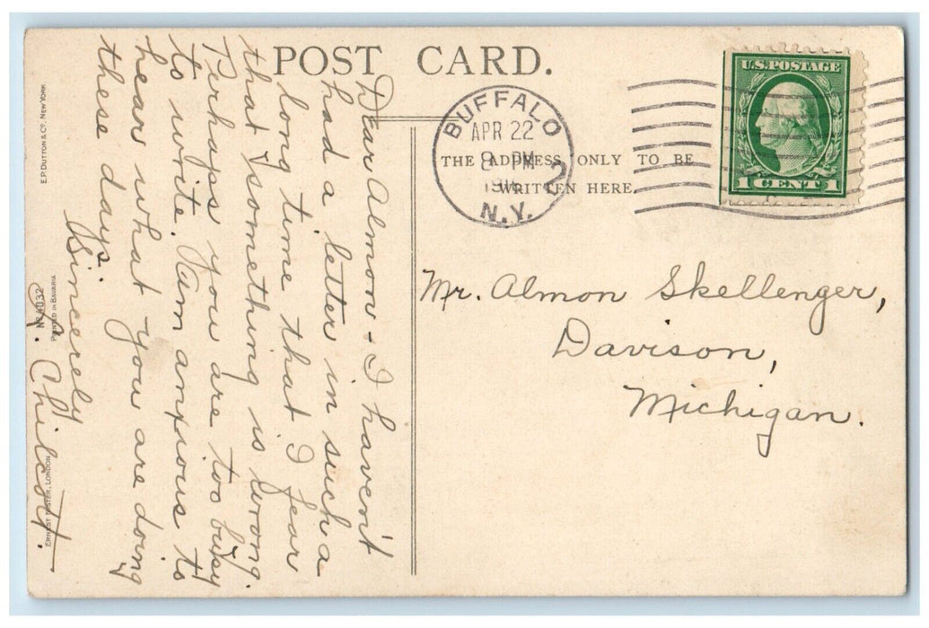 1910 Easter Girl Collecting Eggs Chicken Hen Chick Buffalo New York NY Postcard