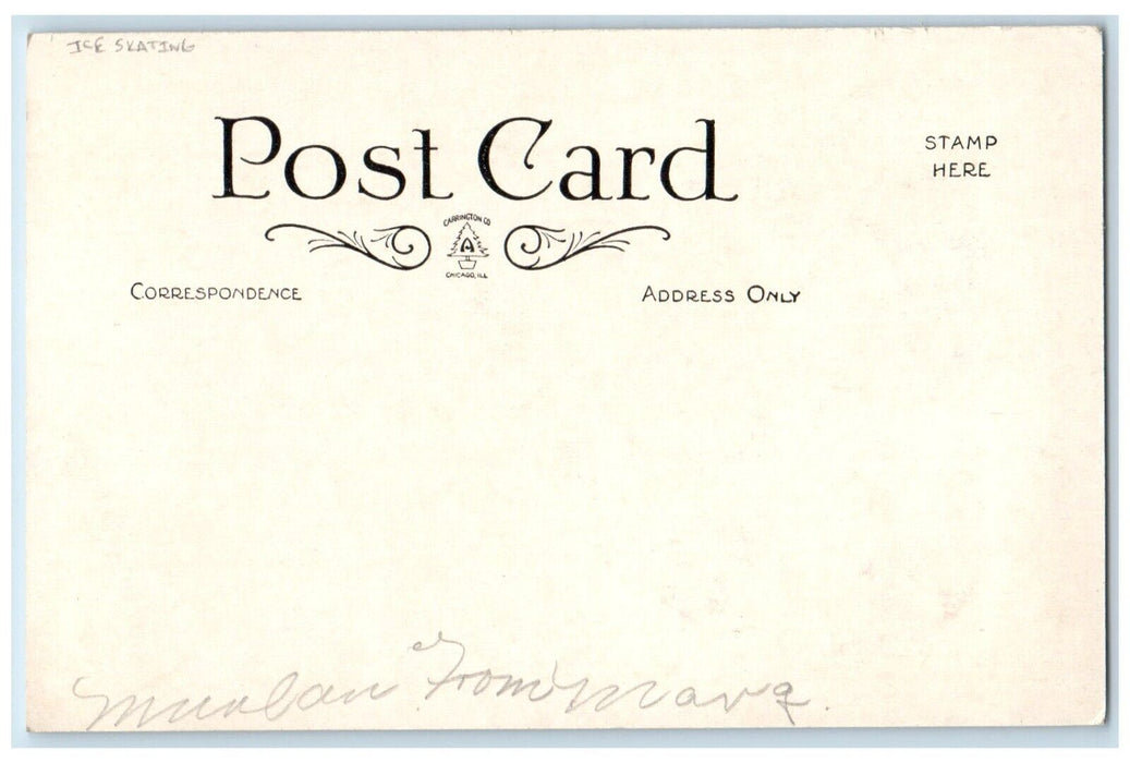 c1905 Valentine Lonely Boy Ice Skating Big Heart Posted Antique Postcard