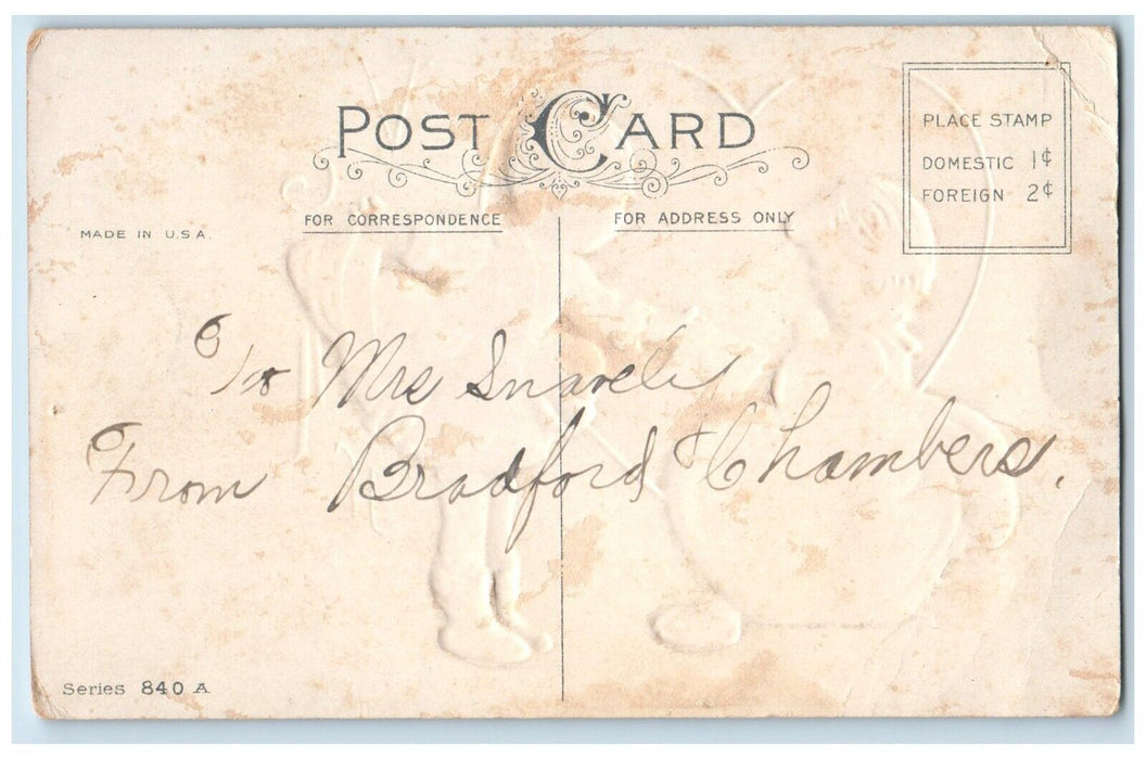 c1910's Valentine Thoughts Children Letter Big Heart Embossed Antique Postcard