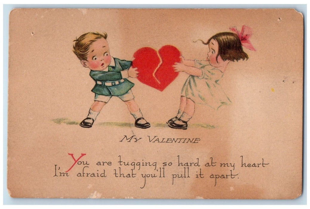 c1910's Valentine Children Broken Heart Gibson Posted Antique Postcard