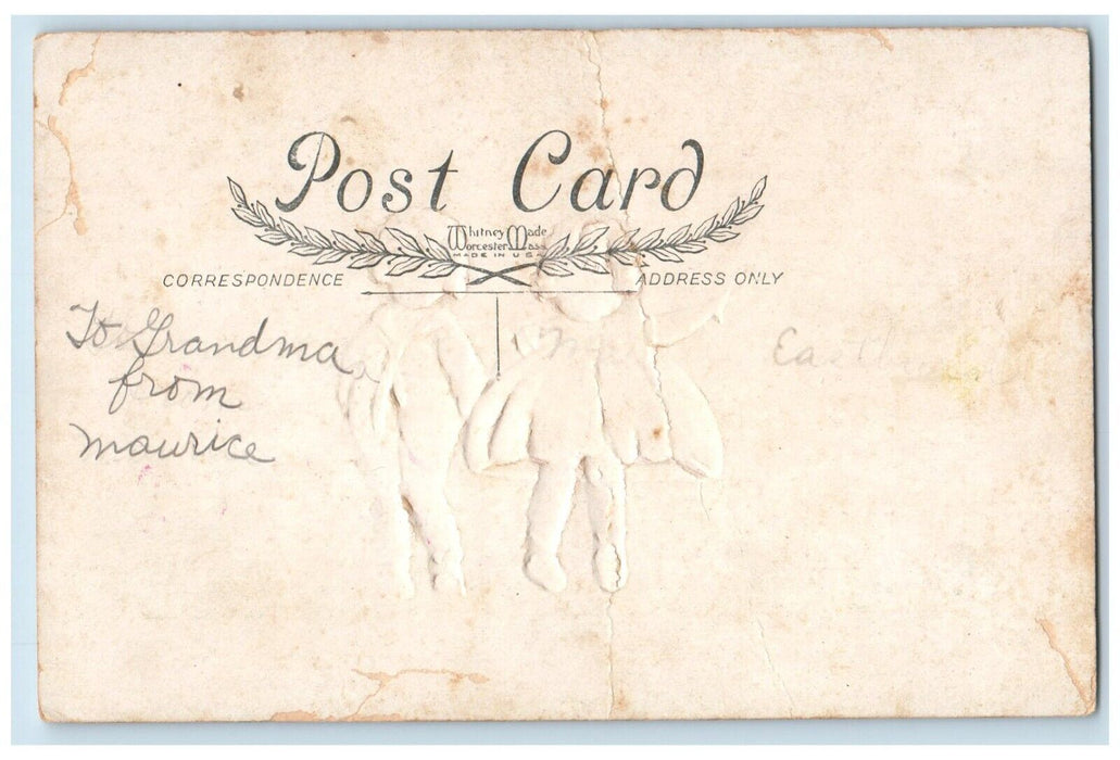c1910's Valentine Children Big Hearts Flowers Embossed Posted Antique Postcard