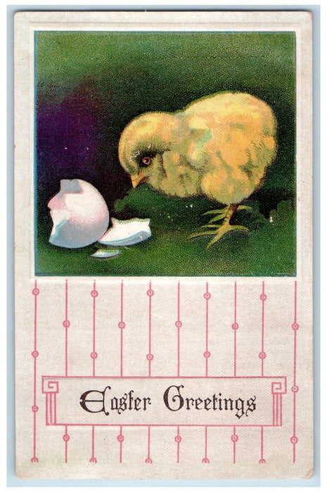 1911 Easter Greetings Chick Hatched Egg Embossed Poughquag NY Antique Postcard