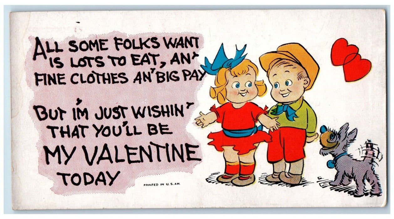 1938 Valentine Little Children Sweetheart Dog Hearts Posted Vintage Postcard