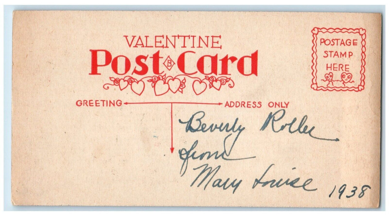 1938 Valentine Little Children Sweetheart Dog Hearts Posted Vintage Postcard