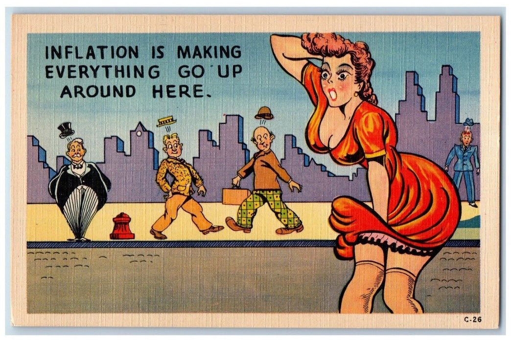 c1910's Woman Dress Up Man Peeping Inflation Humor Unposted Antique Postcard