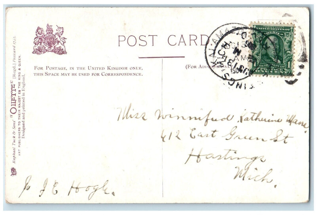c1910's Early Victorian Humor Vel Puppy Oilette Tuck's Hastings MI Postcard