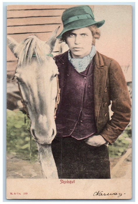 c1905 Postboy Horse Cart Driver Norway Animals Unposted Antique Postcard