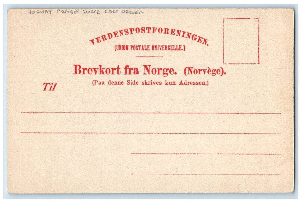 c1905 Postboy Horse Cart Driver Norway Animals Unposted Antique Postcard