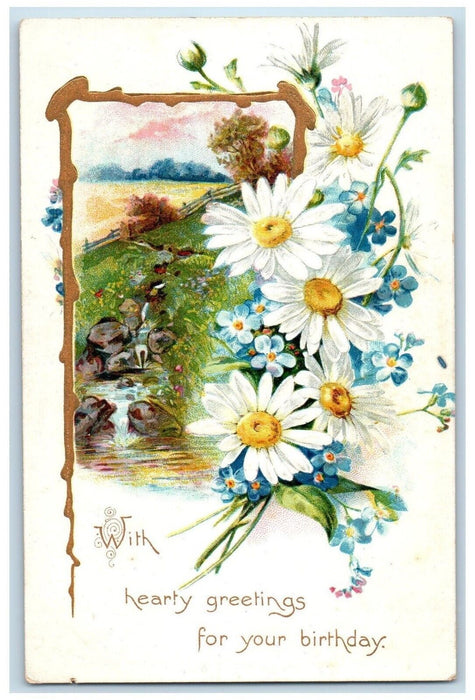 c1910's Birthday Greetings Daisy Flowers Tuck's Marshallton Delaware DE Postcard