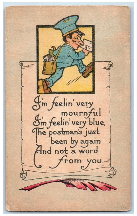 1916 Mailman I'm Feelin Very Mournful Somerset Massachusetts MA Antique Postcard