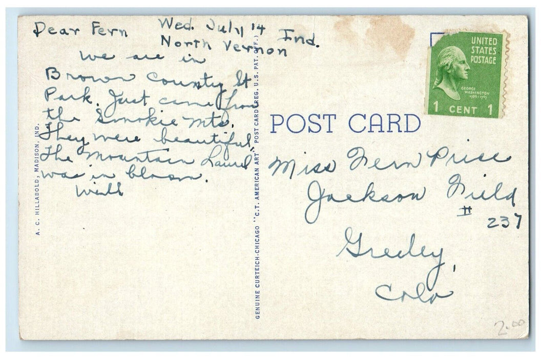 1940 Clifty Inn Clifty Falls State Park Madison Indiana Antique Vintage Postcard