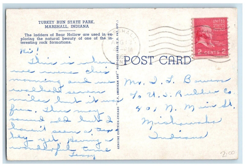 1952 Turkey Run State Park Ladders Bear Hollow Marshall Indiana Vintage Postcard