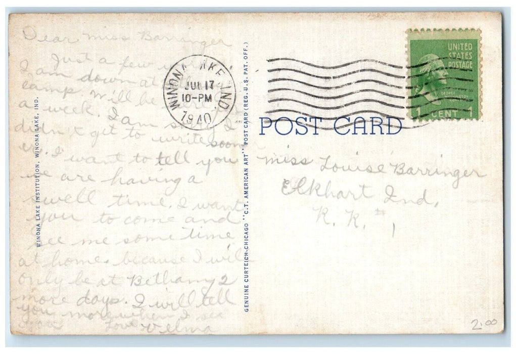 c1940 Scenic View Swans Island Pond Winona Lake Indiana Vintage Antique Postcard