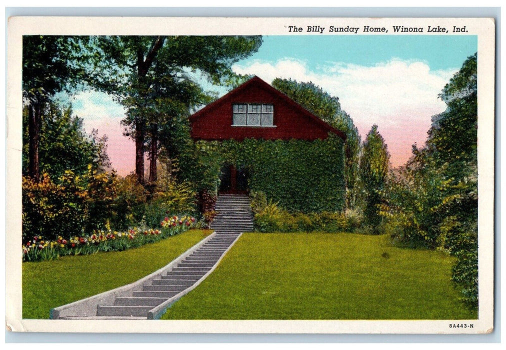1952 Exterior View Billy Sunday Home Garden Winona Lake Indiana Antique Postcard