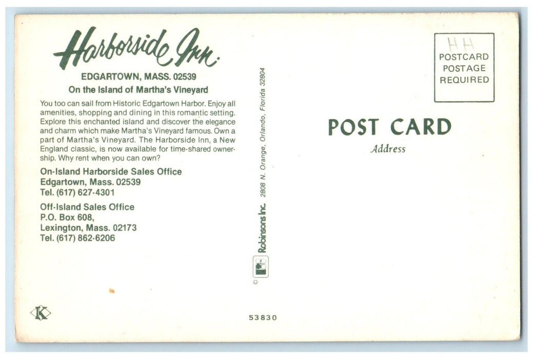 c1960 Island Martha Vineyard Harborside Inn Edgartown Massachusetts MA Postcard