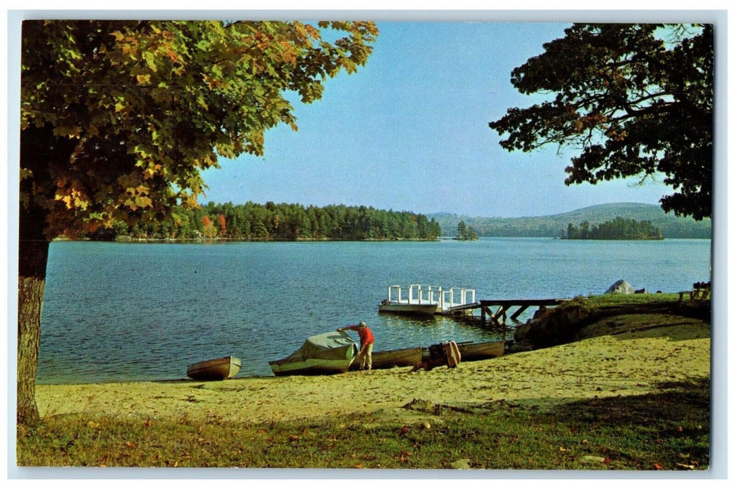 c1960 Scenic View Lake Waukewan Boat Meredith New Hampshire NH Vintage Postcard