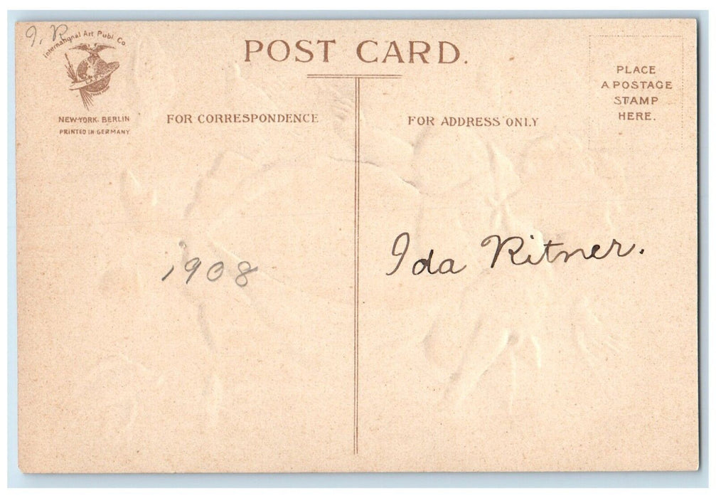 1908 Valentine Pretty Girl Curly Hair Dove Clapsaddle Embossed Posted Postcard