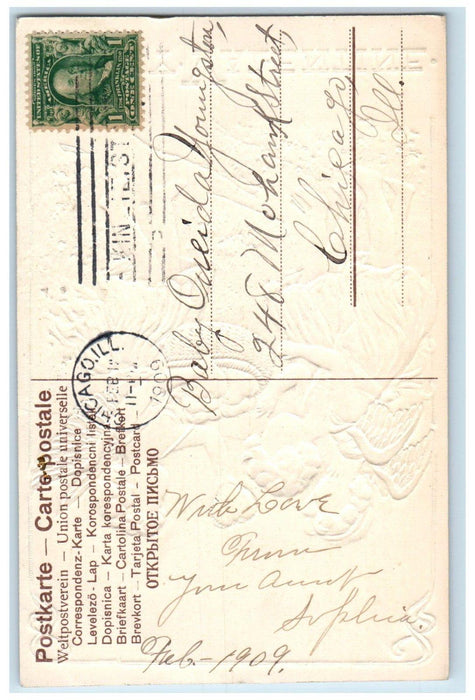 1909 Valentine Angels Collecting Hearts In Basket Chicago IL Embossed Postcard