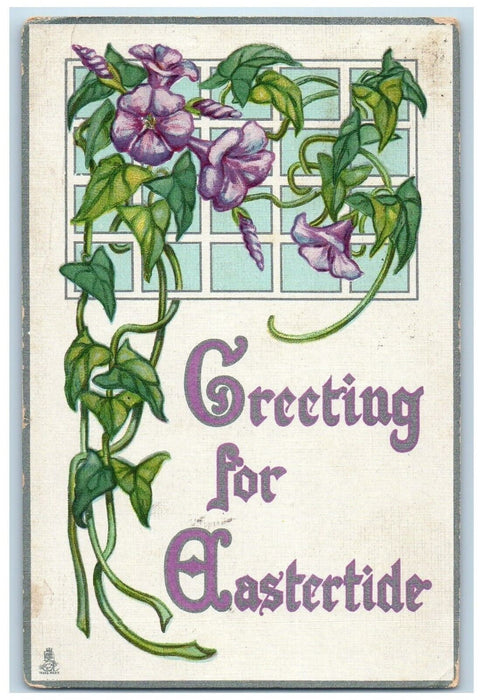 c1910's Easter Greetings Purple Flowers Tuck's Hale Eddy New York NY Postcard