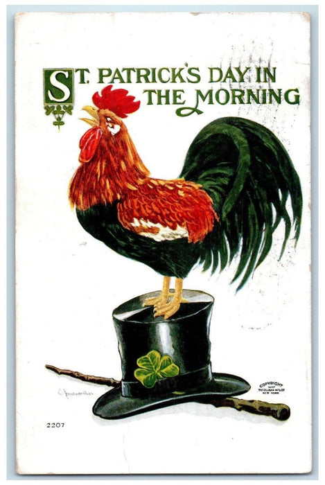 1908 St. Patrick's Day In The Morning Rooster Chicken Hat Fostoria OH Postcard