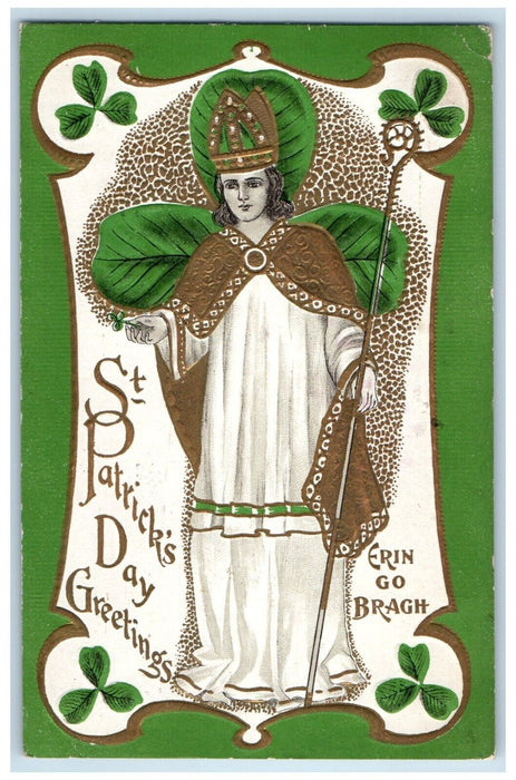 c1910's St. Patrick's Day Greetings Erin Go Bragh Embossed Antique Postcard