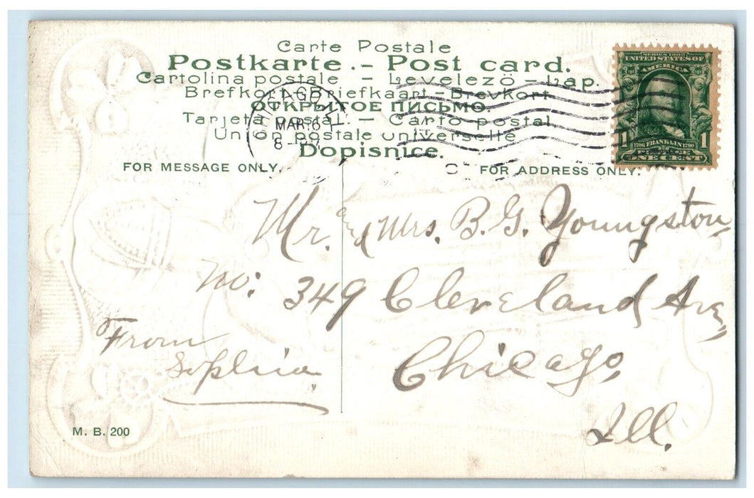 c1910's St. Patrick's Day Greetings Erin Go Bragh Embossed Antique Postcard