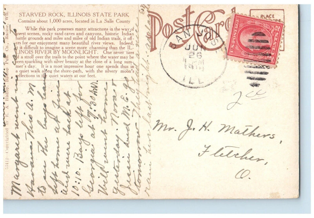 1914 Moonlight Illinois River Starved Rock Illinois State Park Vintage Postcard