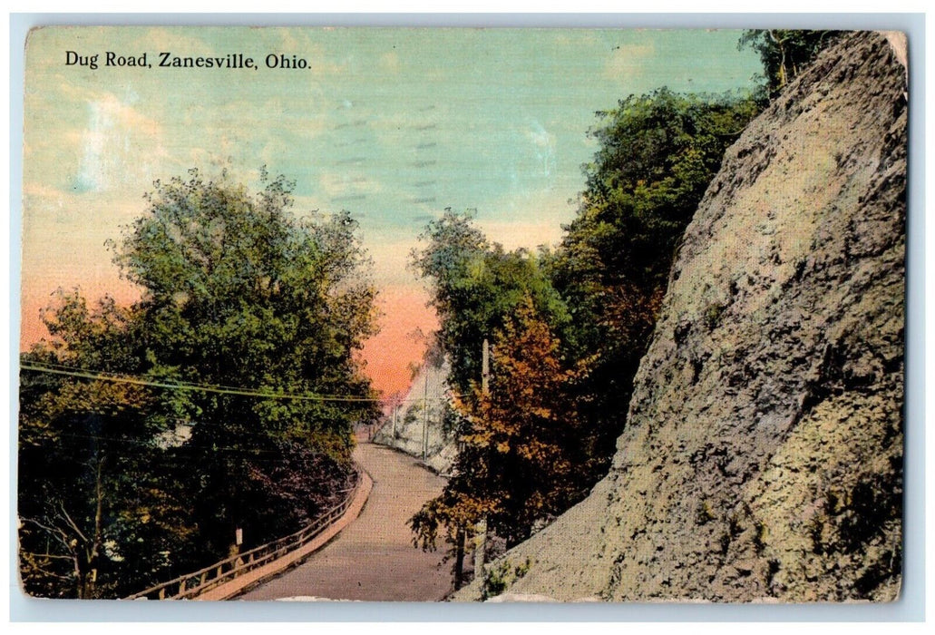 1913 Scenic View Dug Road Street Rocks Zanesville Ohio Vintage Antique Postcard