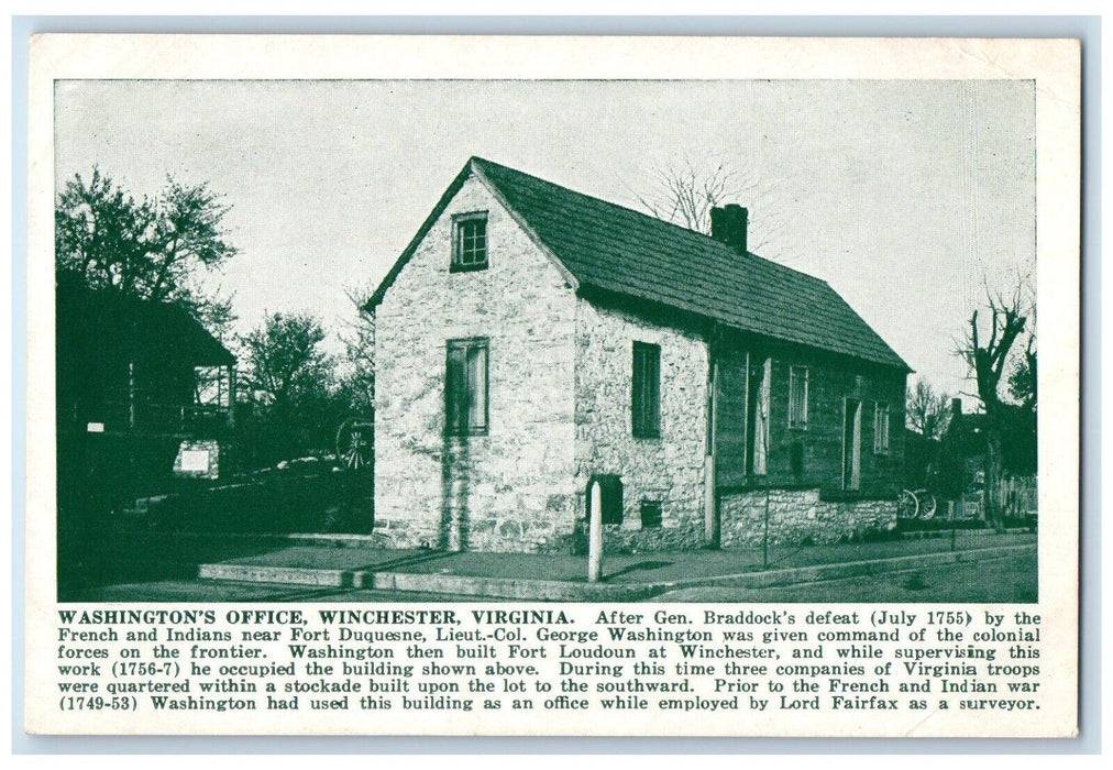 c1910 Exterior View Washington Office Winchester Virginia Triangle Kard Postcard