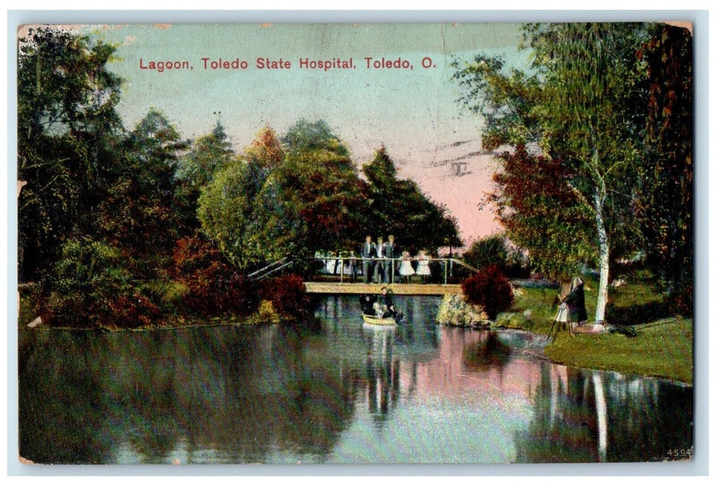 1909 Lagoon Bridge Lake River Toledo State Hospital Toledo Ohio Vintage Postcard