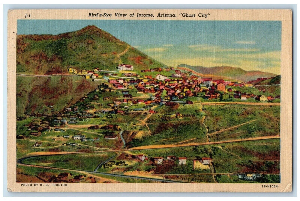 1955 Ghost City Birds Eye View Jerome Arizona AZ Vintage Antique Posted Postcard