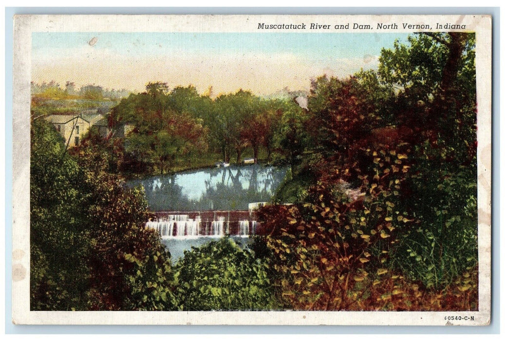 c1940 Scenic View Muscatatuck River Dam North Vernon Indiana IN Antique Postcard