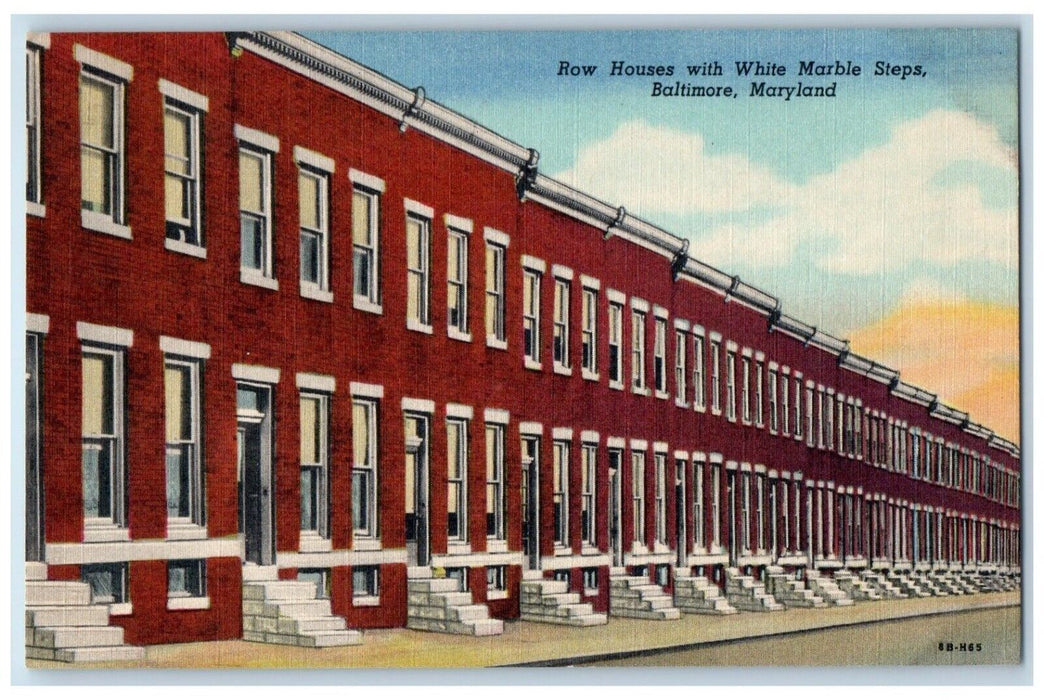 1940 Row Houses White Marble Steps Exterior Building Baltimore Maryland Postcard