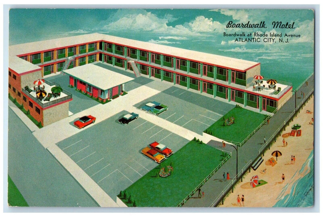 c1940 Boardwalk Motel Rhode Island Avenue Atlantic City New Jersey NJ Postcard