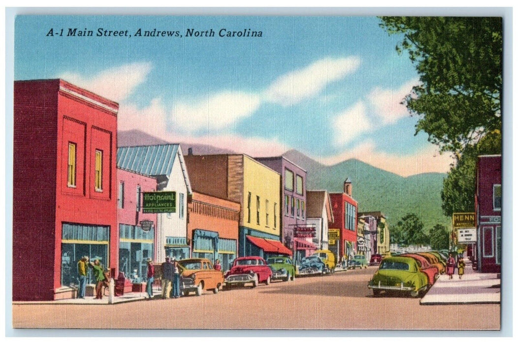 c1940 A-1 Main Street Classic Cars Exterior Andrews North Carolina NC Postcard