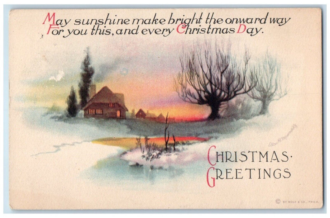 Christmas Greetings House Winter Ellen Clapsaddle Crum Lynne PA Wolf Postcard